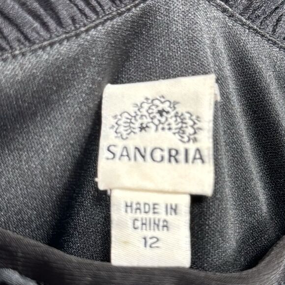 Sangria Black Sleeveless Sheer Babydoll Tie Front Embellished Stretch Midi Dress - Picture 14 of 16